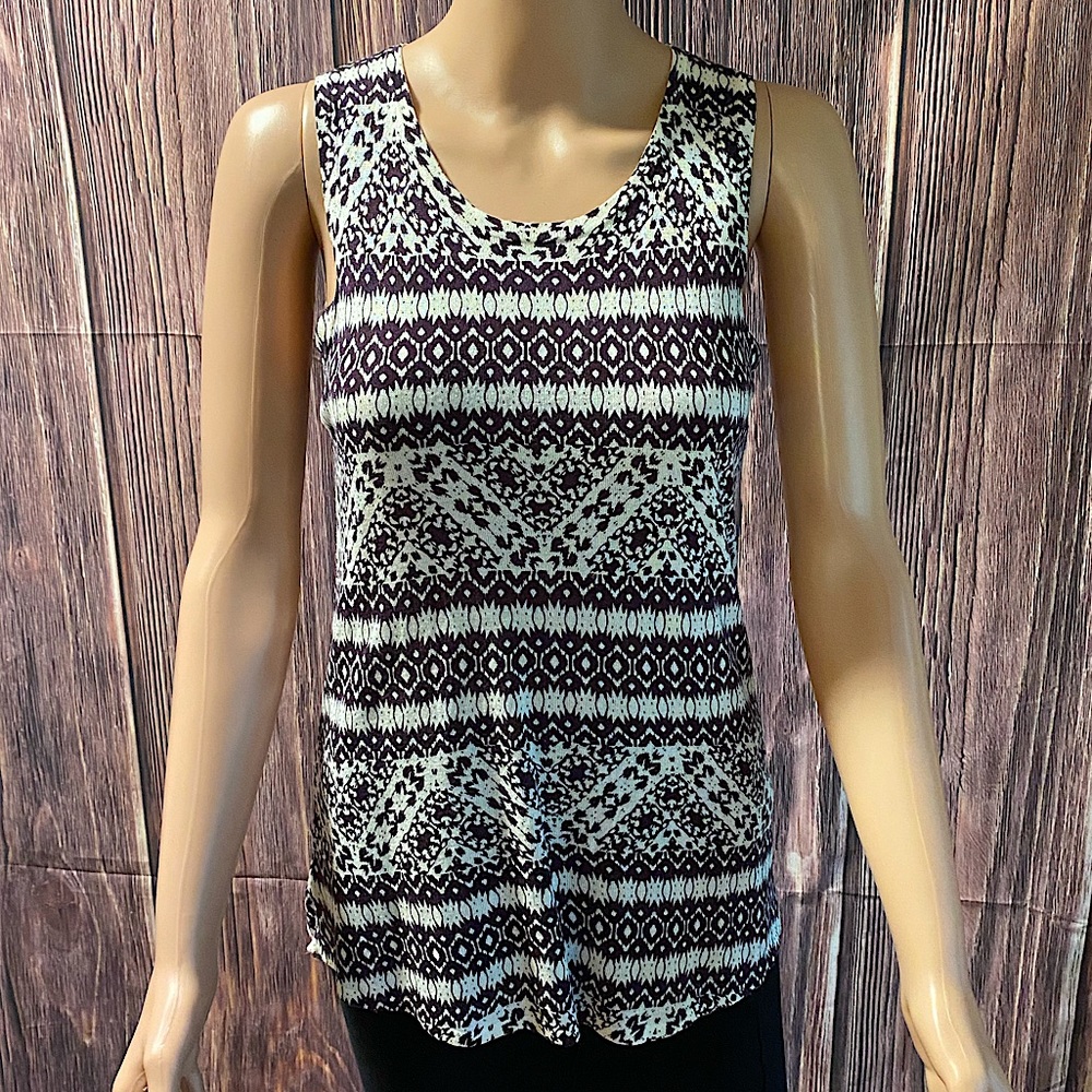 Ann Taylor loft size small white and black dark purple maroon boho blouse